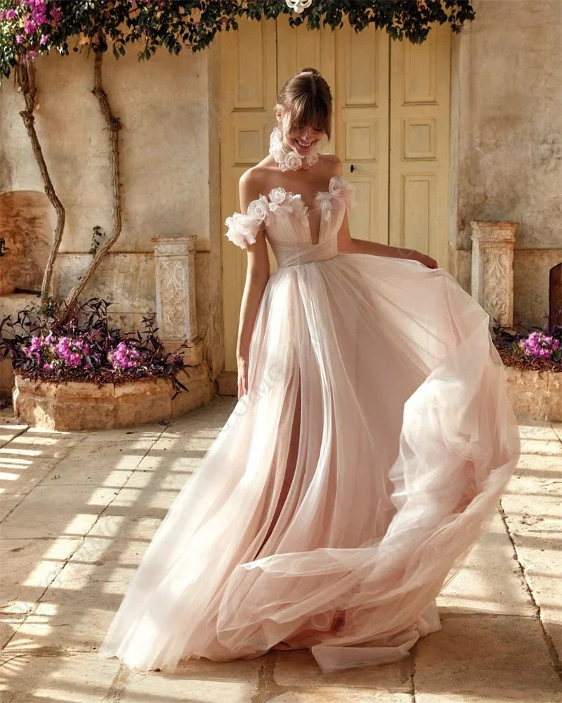 Robe de Mariée Bohème Rose Poudrée