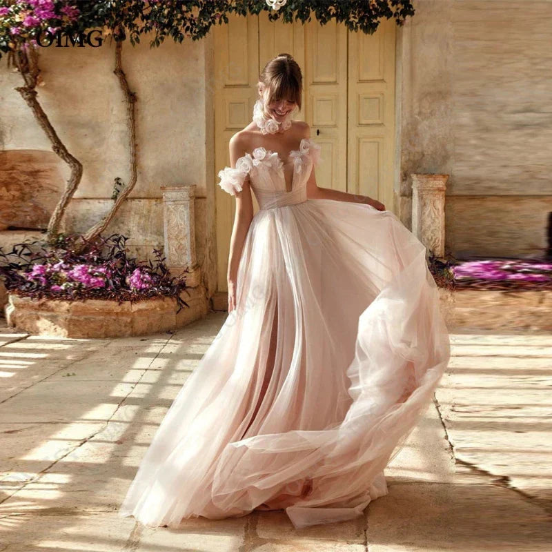 Robe de Mariée Bohème Rose Poudrée